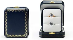 Oirlv Double Ring Box Royal Blue Ring Bearer Box for Engagement Wedding Jewelry Gift Case