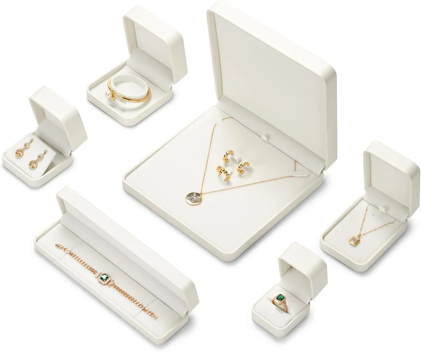 Oirlv Luxury Leather Necklace Pendant Gift Box Jewelry Box Small Jewelry Storage Display Case for Christmas Wedding Engagement Birthday (Creamy-white)