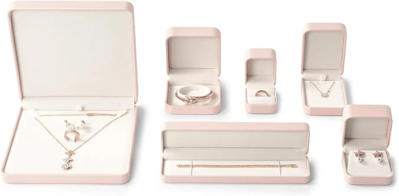 Oirlv Luxury Leather Necklace Pendant Gift Box Jewelry Box Small Jewelry Storage Display Case for Christmas Wedding Engagement Birthday (Pink)