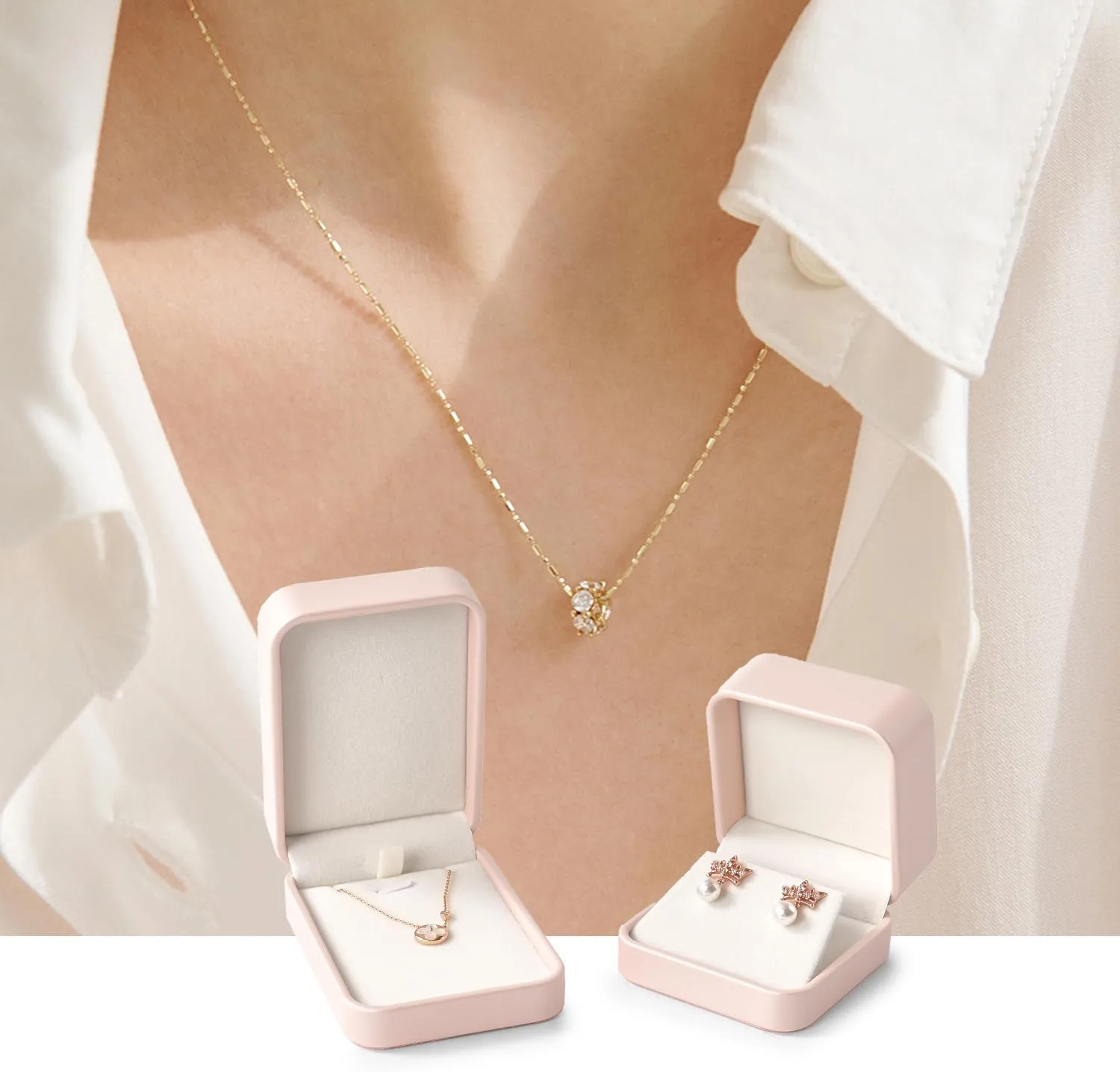 Oirlv Luxury Leather Necklace Pendant Gift Box Jewelry Box Small Jewelry Storage Display Case for Christmas Wedding Engagement Birthday (Pink)