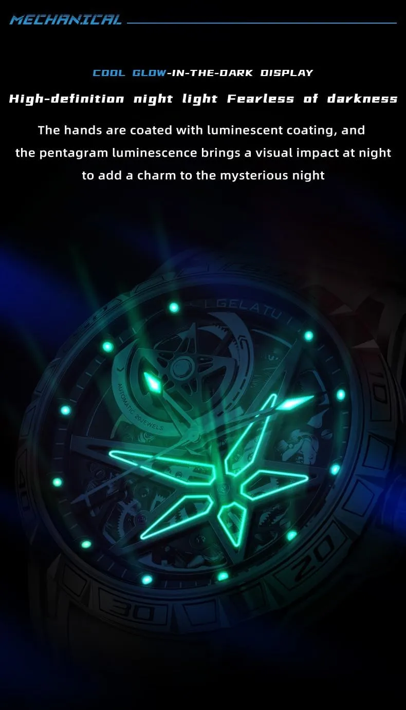 OLEVS Mens Automatic Watches Silver Skeleton Binary Star Galaxy Self Winding Mechanical Original Wrist Watch for Men