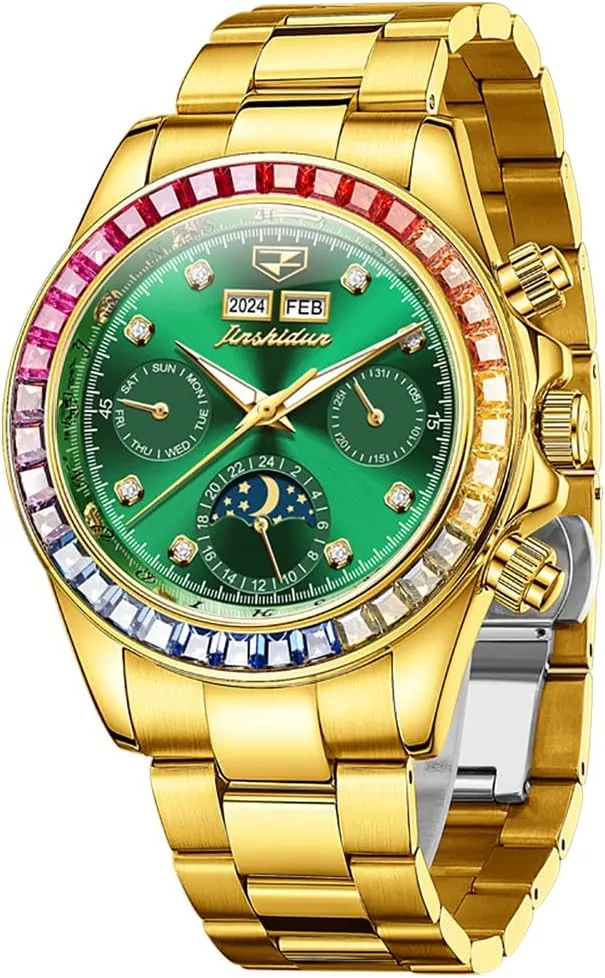 OLEVS Watch for Men Automatic Wristwatch Crystal Diamond Luminous Hands with 3ATM Waterproof Luxury Textured Bracelet Date Display