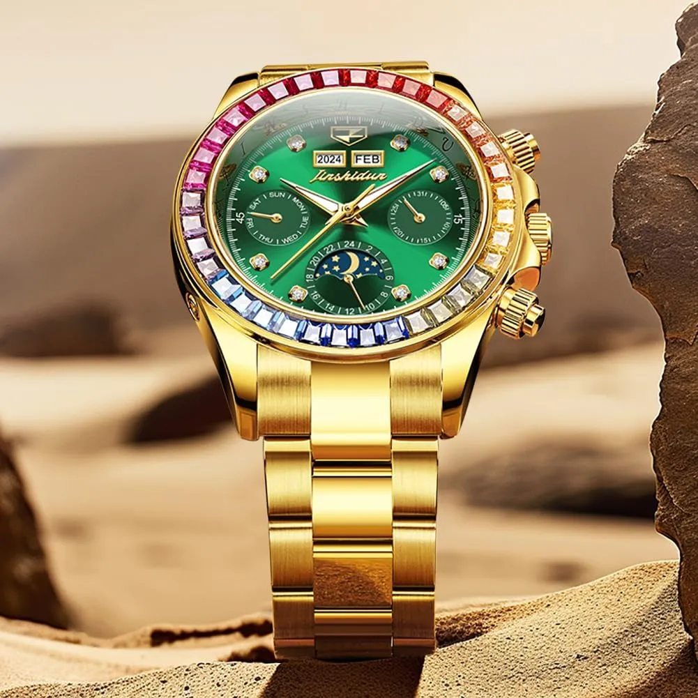OLEVS Watch for Men Automatic Wristwatch Crystal Diamond Luminous Hands with 3ATM Waterproof Luxury Textured Bracelet Date Display