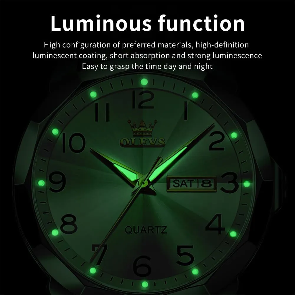 OLEVS Watch for Men Business Dress Diamond Analog Quartz Date Luxury Classic Stainless Steel Waterproof Luminous Two Tone Wrist Watch