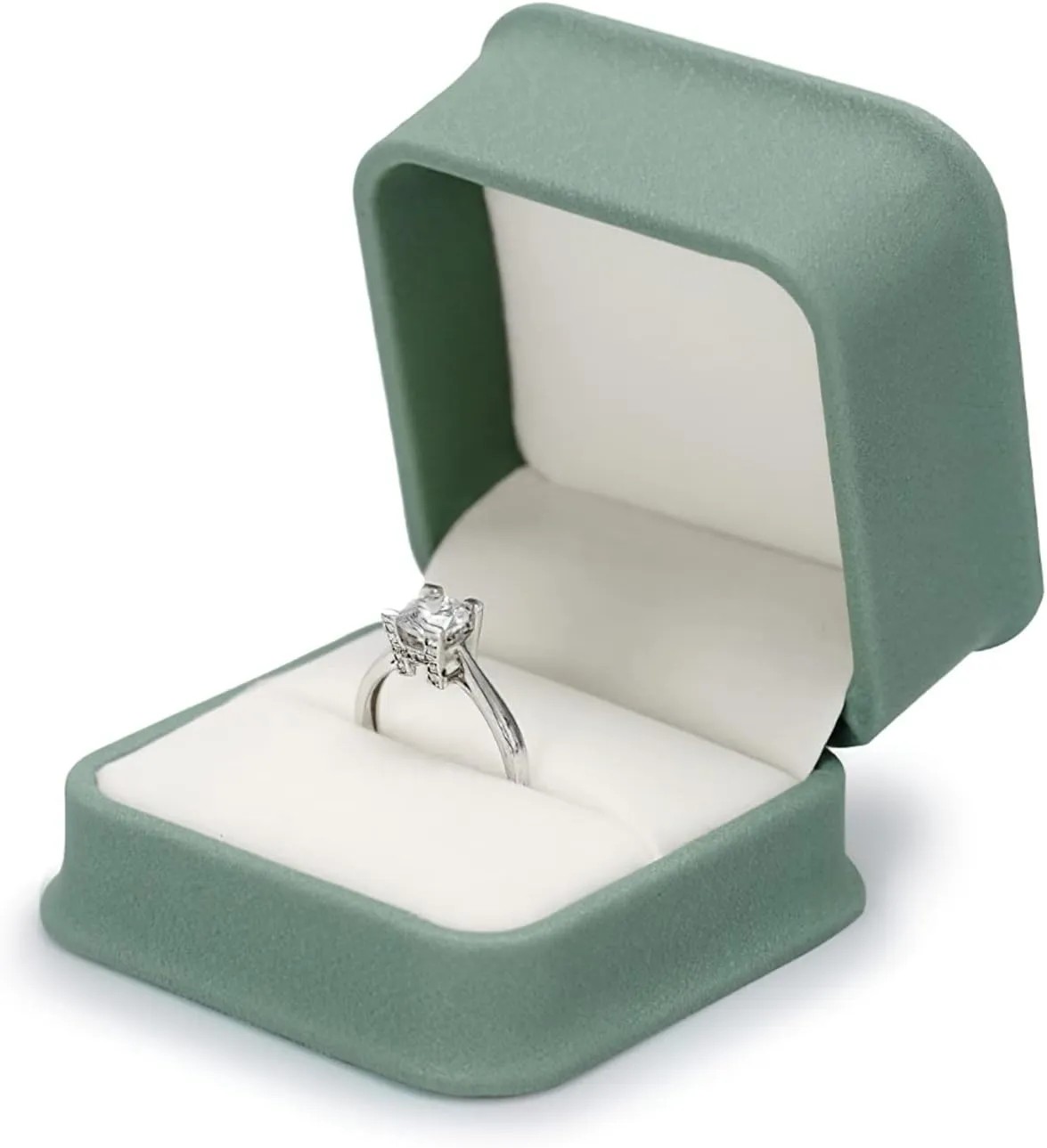 Olive-green Leather Engagement Proposal Ring Box Velvet Interior Jewelry Ring Gift Box