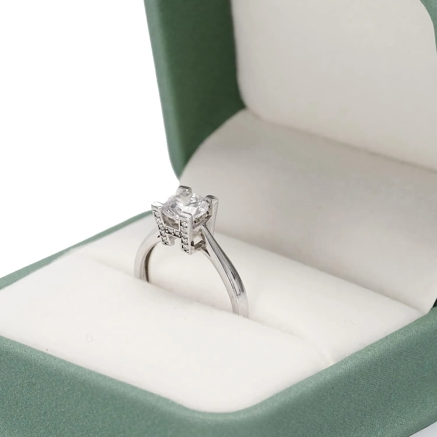 Olive-green Leather Engagement Proposal Ring Box Velvet Interior Jewelry Ring Gift Box