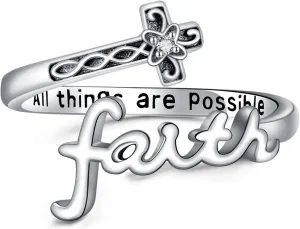 ONEFINITY Cross Rings for Women 925 Sterling Silver Faith Cross Adjustable Ring Christian Spoon Rings Religion Jewelry For Women Daughter Friend