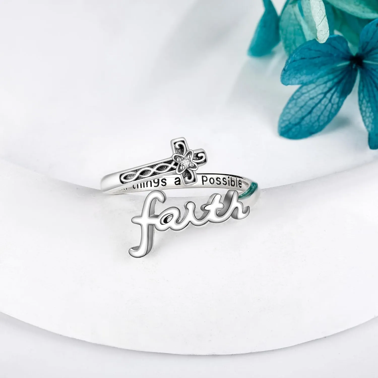 ONEFINITY Cross Rings for Women 925 Sterling Silver Faith Cross Adjustable Ring Christian Spoon Rings Religion Jewelry For Women Daughter Friend
