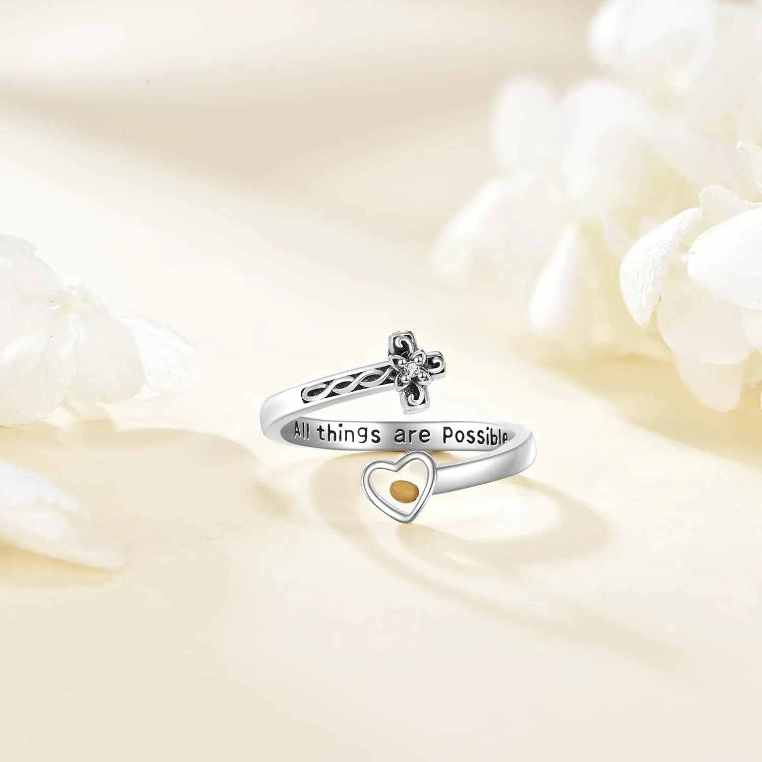 ONEFINITY Cross Rings for Women 925 Sterling Silver Jesus/Mustard Seed Cross Ring Faith over Fear Hope Spoon Rings Christian Religion Jewelry for Women Daughter Friend