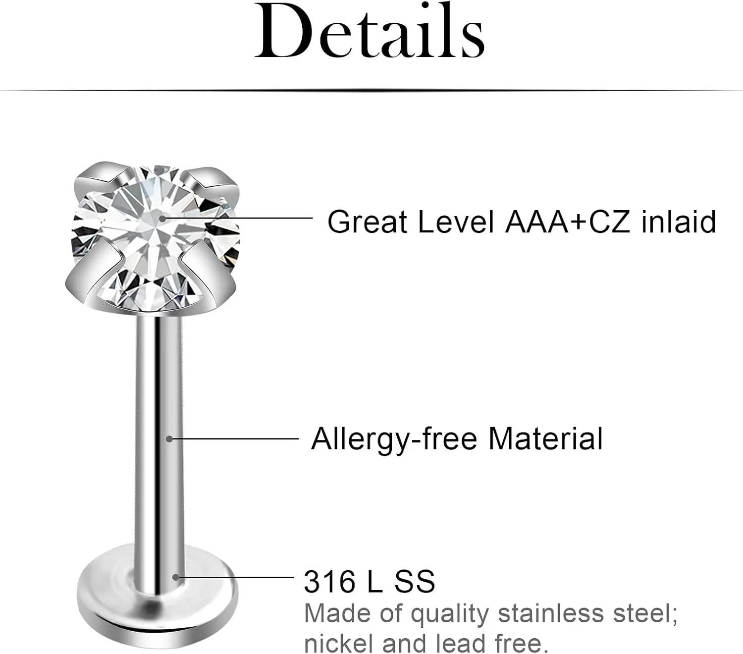 ONESING 12-25 Pcs 16G Tragus Earrings for Women Men Cartilage Earrings Labret Stud Tragus Piercing Jewelry