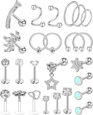 ONESING 12-25 Pcs 16G Tragus Earrings for Women Men Cartilage Earrings Labret Stud Tragus Piercing Jewelry