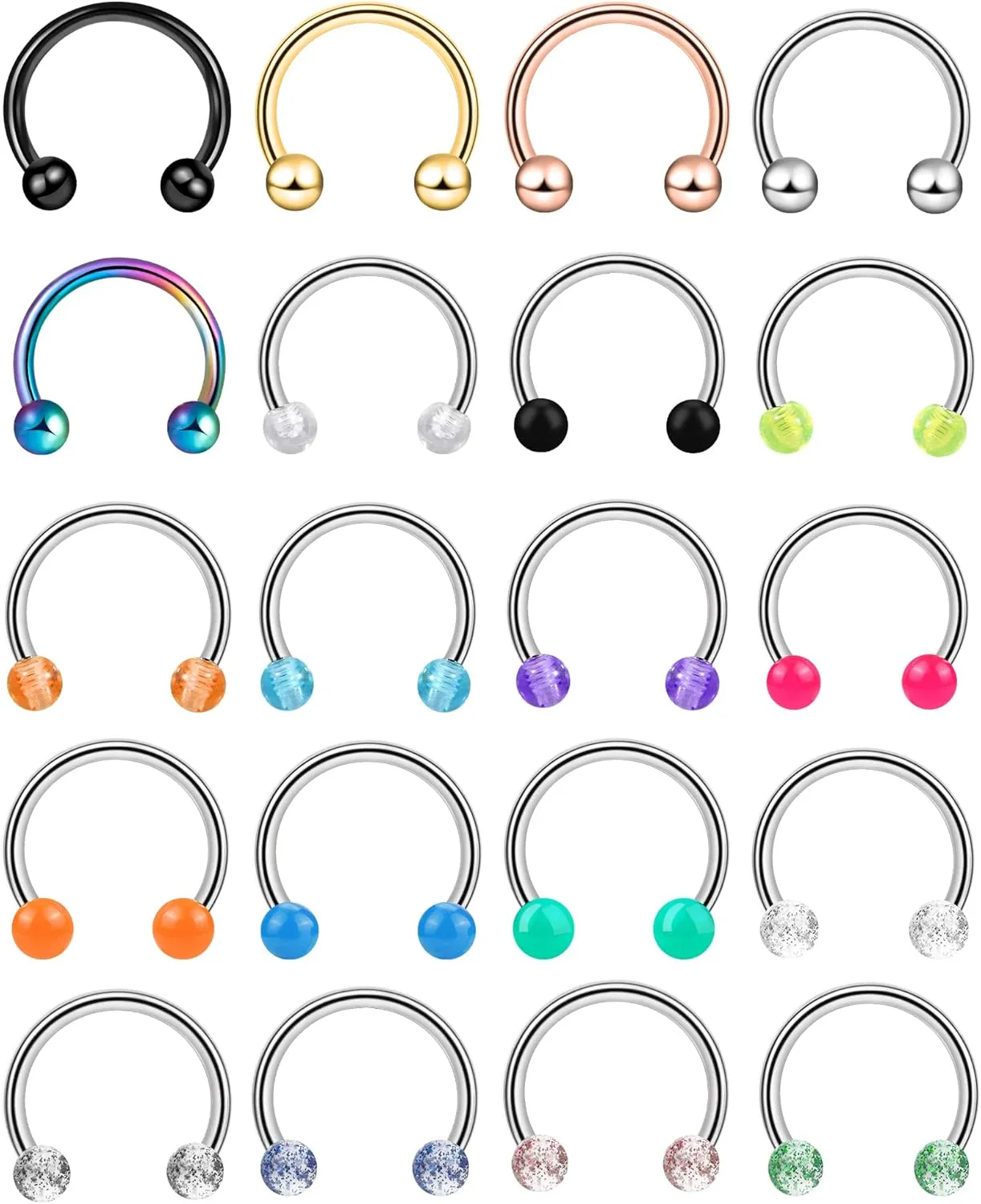 ONESING 20 Pcs 16G Lip Rings for Women Nose Piercing Jewelry Tragus Horseshoe Earrings Hypoallergenic Stainless Steel Pink 10mm