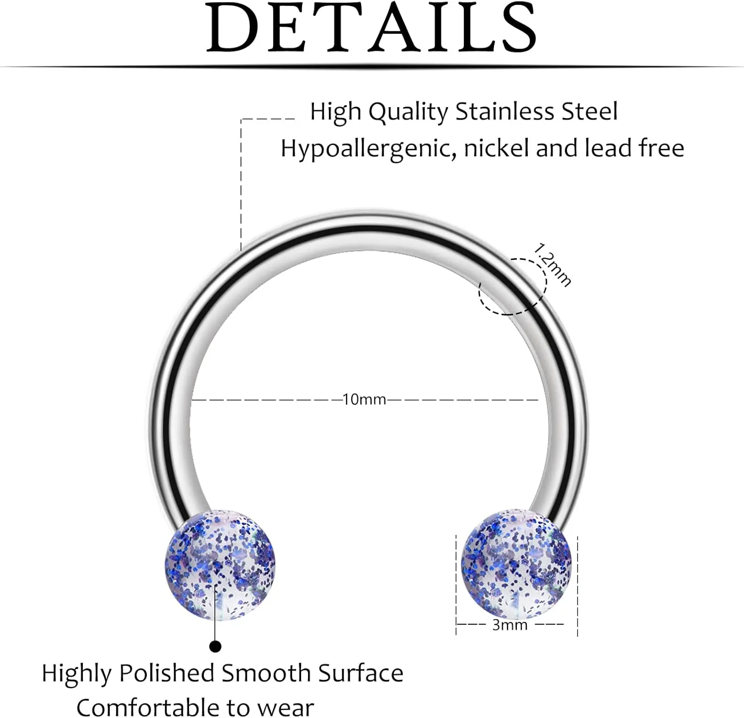 ONESING 20 Pcs 16G Lip Rings for Women Nose Piercing Jewelry Tragus Horseshoe Earrings Hypoallergenic Stainless Steel Pink 10mm
