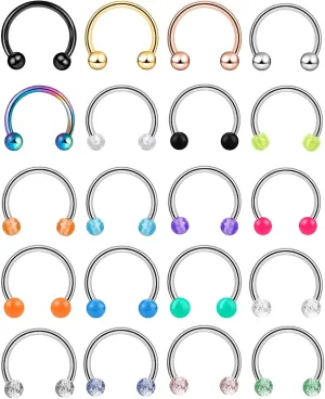 ONESING 20 Pcs 16G Lip Rings for Women Nose Piercing Jewelry Tragus Horseshoe Earrings Hypoallergenic Stainless Steel Pink 10mm