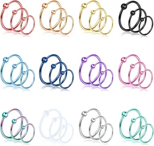 ORAZIO 36Pcs Surgical Steel Nose Ring Hoop for Women 20 Gauge Nose Piercing Jewelry Septum Ring Cartilage Helix Piercing 6-12mm