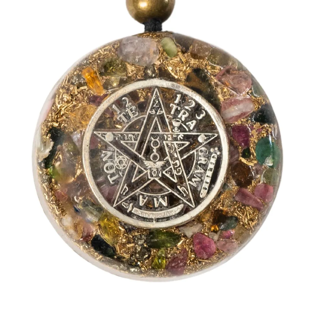 Orgone Necklace Tetragramaton Black Tourmaline Healing Crystals Stone Protection Energy Orgonite Pendant Tetragrammton Chakras Amulet, Reiki Holisticas Handmade, Arte Orgones Design