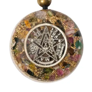 Orgone Necklace Tetragramaton Black Tourmaline Healing Crystals Stone Protection Energy Orgonite Pendant Tetragrammton Chakras Amulet, Reiki Holisticas Handmade, Arte Orgones Design