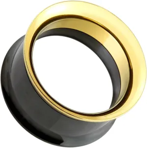 Pair Black and Gold Surgical Steel Double Flare Screw Fit Tunnel Ear Plugs Gauge 1" (25 mm) Body Unique Jewelry Delicate Design Piercing Steel Surgical For Women