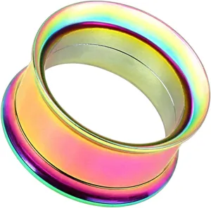 Pair Rainbow IP Surgical Steel Double Flare Screw Fit Tunnel Ear Plugs Gauge 1/2" (12 mm) Body Unique Jewelry Delicate Design Piercing Steel Surgical For Women