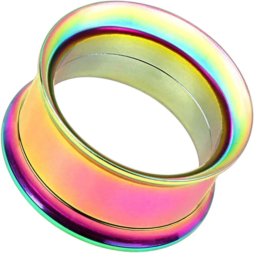 Pair Rainbow IP Surgical Steel Double Flare Screw Fit Tunnel Ear Plugs Gauge 1/2" (12 mm) Body Unique Jewelry Delicate Design Piercing Steel Surgical For Women