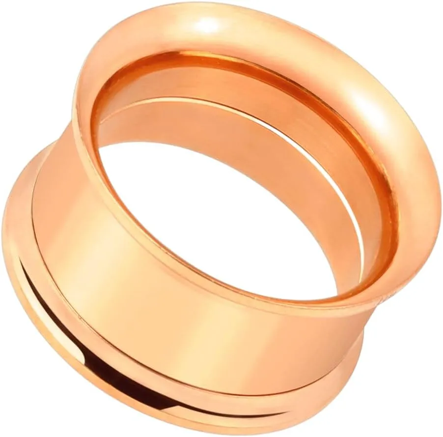 Pair Rose Gold IP Surgical Steel Double Flare Screw Fit Tunnel Ear Plugs Gauge 1/2" (12 mm) Body Unique Jewelry Delicate Design Piercing Steel Surgical For Women