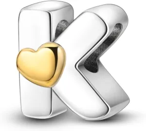 Parmuz 925 Sterling Silver Letter Charms A-Z for Bracelets Necklace Golden Heart Alphabet Initial Beads Pendant Jewelry Gift for Women