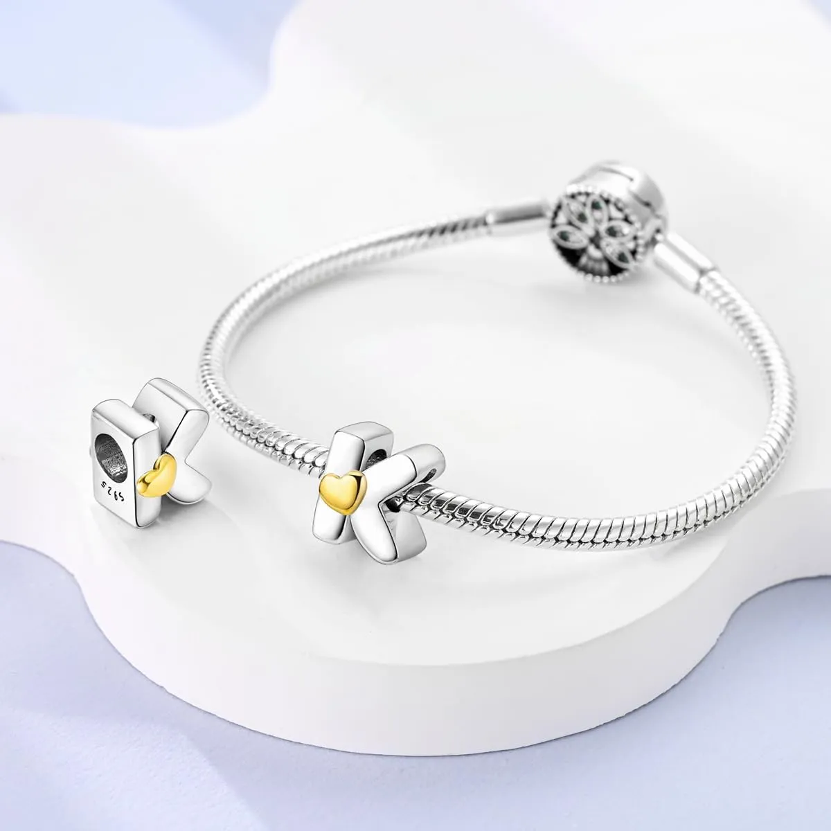 Parmuz 925 Sterling Silver Letter Charms A-Z for Bracelets Necklace Golden Heart Alphabet Initial Beads Pendant Jewelry Gift for Women
