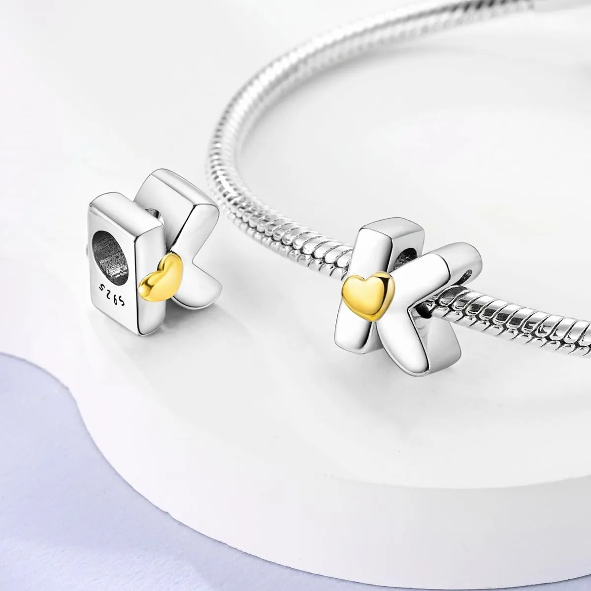 Parmuz 925 Sterling Silver Letter Charms A-Z for Bracelets Necklace Golden Heart Alphabet Initial Beads Pendant Jewelry Gift for Women