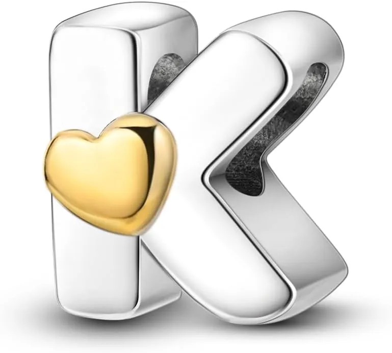 Parmuz 925 Sterling Silver Letter Charms A-Z for Bracelets Necklace Golden Heart Alphabet Initial Beads Pendant Jewelry Gift for Women