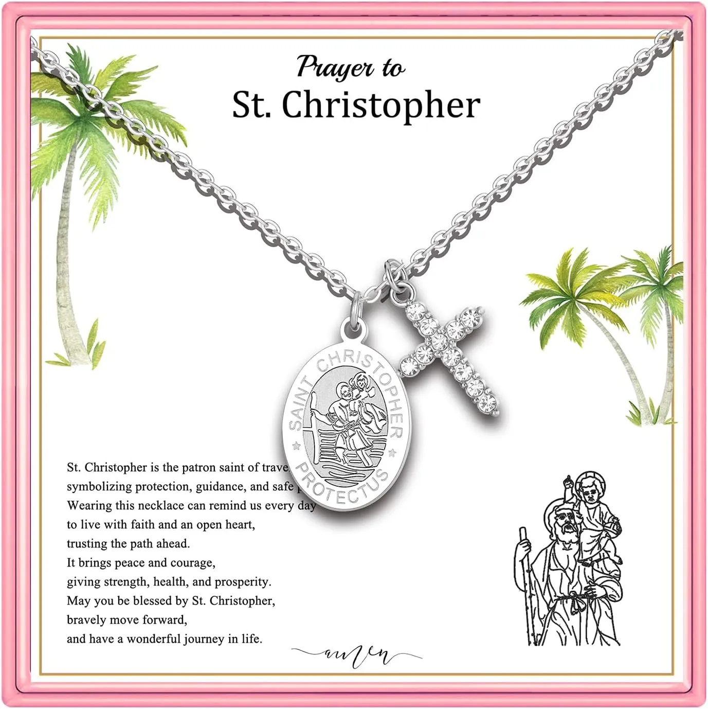 PARTNER Protectional Cross Necklace for Women MenSt Michael/Archangel Raphael/St Christopher/St Jude/St Joseph/St Anthony Medal Necklace Gifts for Women Men
