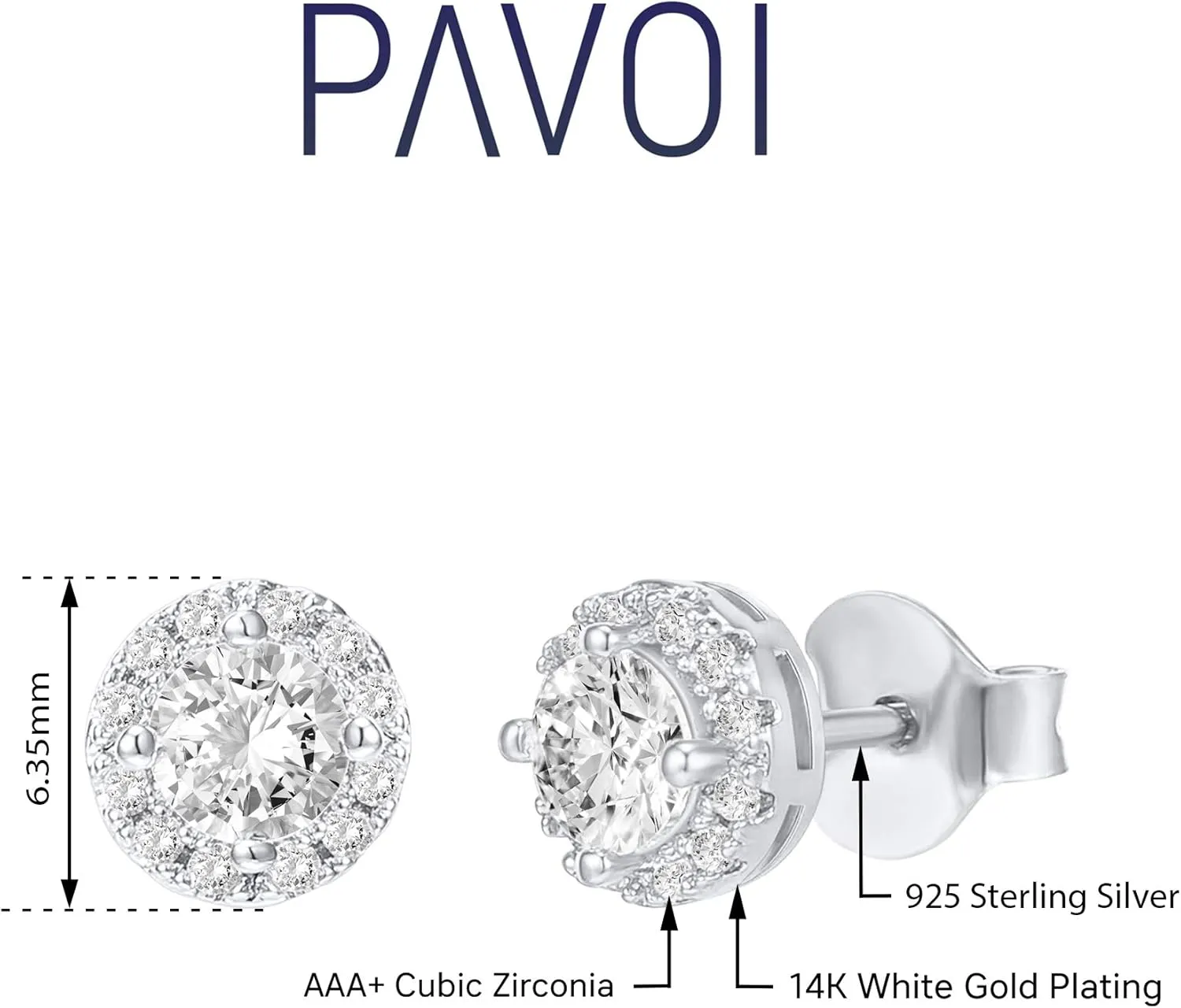 PAVOI 14K Gold Plated Sterling Silver Post Brilliant Round Faux Diamond Halo Earrings - Premium Cubic Zirconia in Rose, White, and Yellow Gold