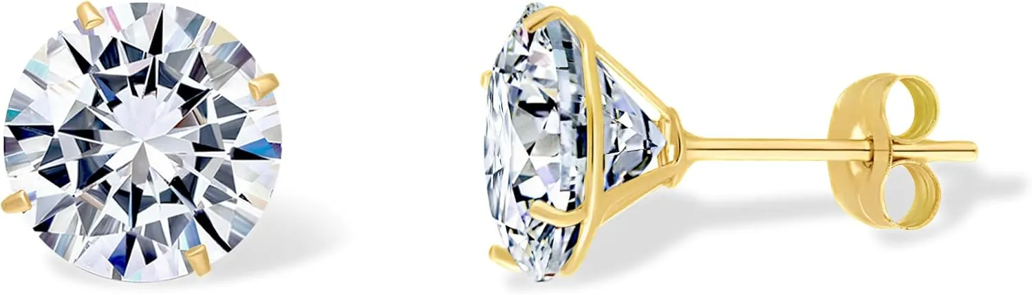 PAVOI 14K Real Gold Studs Moissanite Earrings for Women | 0.2-4 Carat Round Lab Created Moissanite Stone Solid Gold Stud Earrings Men