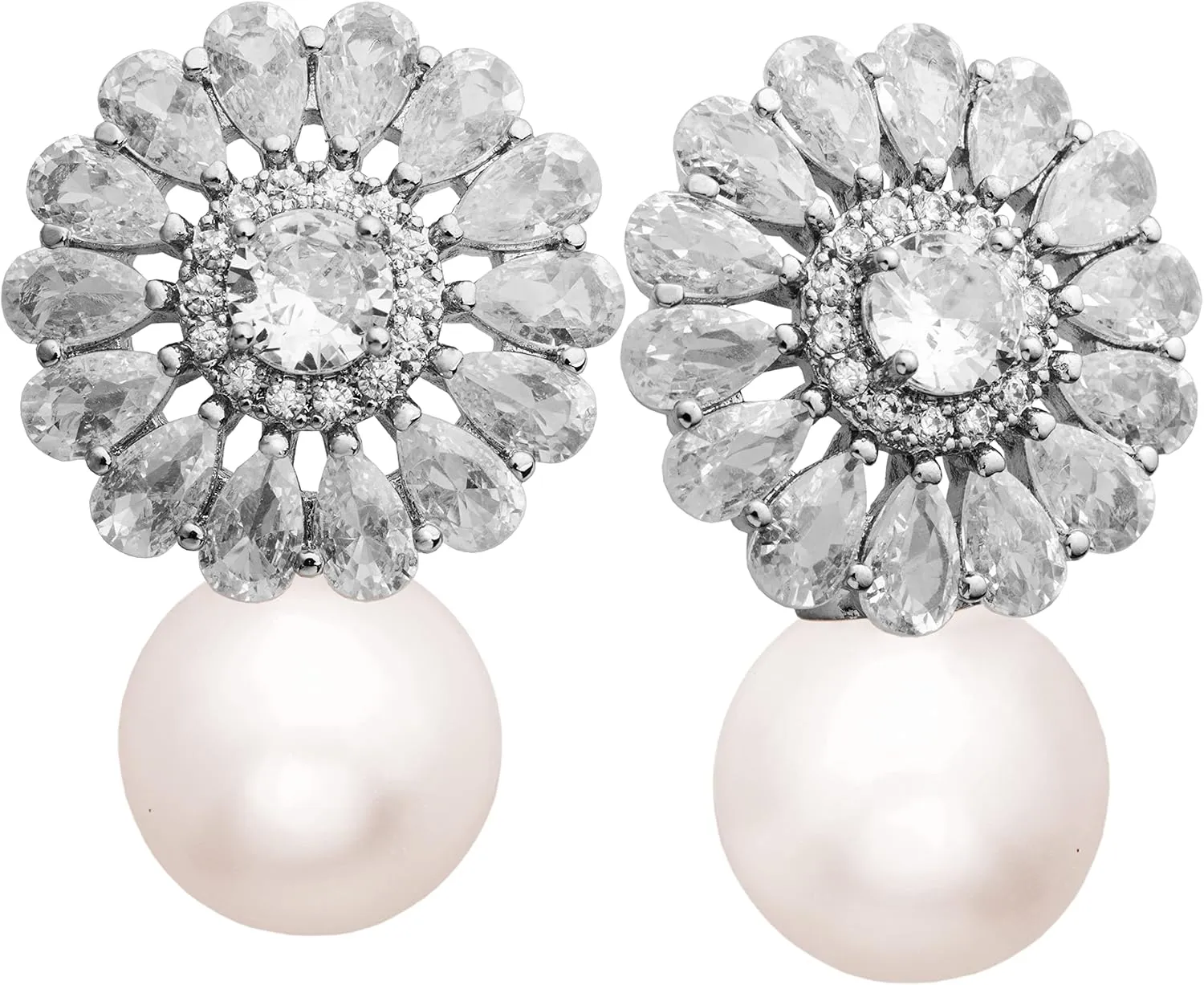 Pearl Dangle Drop Earrings for Wedding Brides Bridesmaids,Cubic Zirconia Pearl Drop Earrings for Women Prom Jewelry Gifts