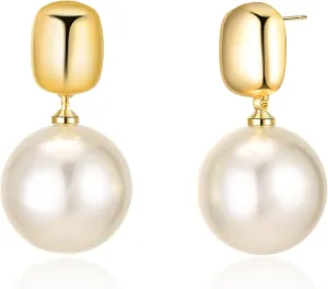 Pearl Drop Earrings - 18K Gold Plated Dangle Stud Pearl Earrings - Freshwater Cultured Pearl Earrings for Women - AAA  Quality