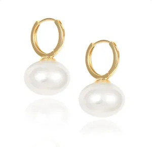 Pearl Earrings for Women, Gold Hoop Baroque Pearl Teardrop Dangle Thick Hypoallergenic Statement Earrings Holiday Party Present Jewelry Gifts