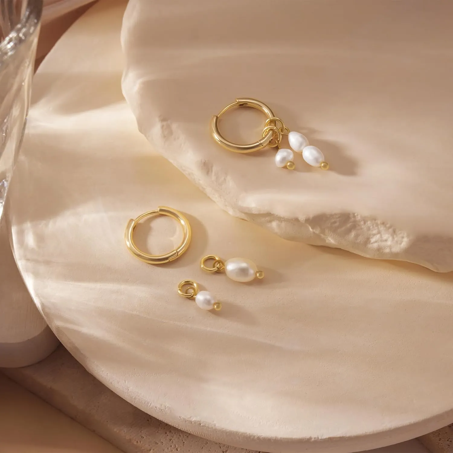 Pearl Earrings for Women - Gold Hoop Earrings for Women Pearl Dangle Earrings for Women Gold Earrings for Women Trendy 14K Gold Jewelry for Women with Pearl Circle | Twisted Rope | Teardrop | Wave Hoop