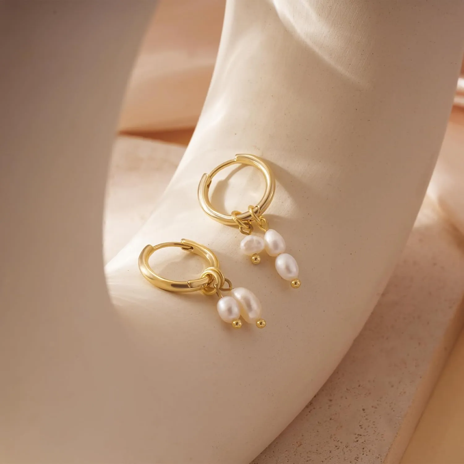 Pearl Earrings for Women - Gold Hoop Earrings for Women Pearl Dangle Earrings for Women Gold Earrings for Women Trendy 14K Gold Jewelry for Women with Pearl Circle | Twisted Rope | Teardrop | Wave Hoop
