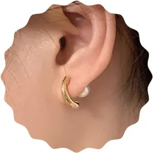 Pearl Jacket Women's Earrings Vintage Pearl Earrings Open Half Hoop Earrings Gold Pearl Studs Pearl Front and Back Earrings Jewelry Gifts