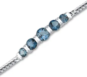 PEORA London Blue Topaz 5-Stone Bracelet for Women 925 Sterling Silver, Natural Gemstone, 5 Carats total Round Shape, 7 1/2 inches