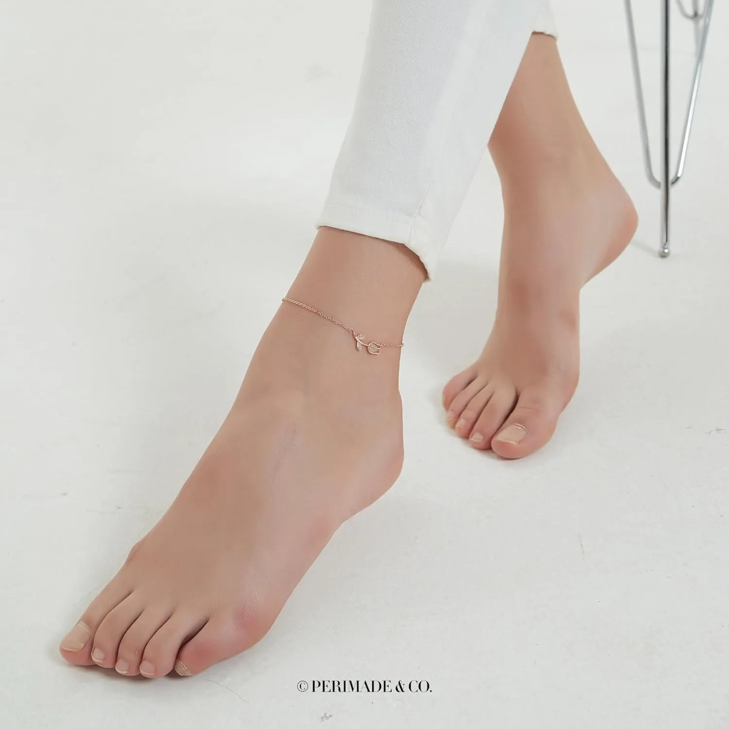 PERIMADE Gold Plated CZ Opal Tulip Anklet for Women, 925 Sterling Silver Cubic Zirconia Waterproof Chain Ankle Bracelet, Dainty Hypoallergenic Summer Beach Jewelry Gift for Mom Wife Best Friend