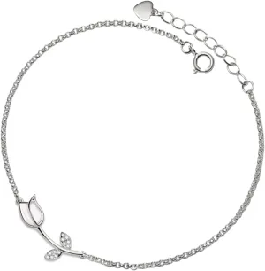 PERIMADE Gold Plated CZ Opal Tulip Anklet for Women, 925 Sterling Silver Cubic Zirconia Waterproof Chain Ankle Bracelet, Dainty Hypoallergenic Summer Beach Jewelry Gift for Mom Wife Best Friend
