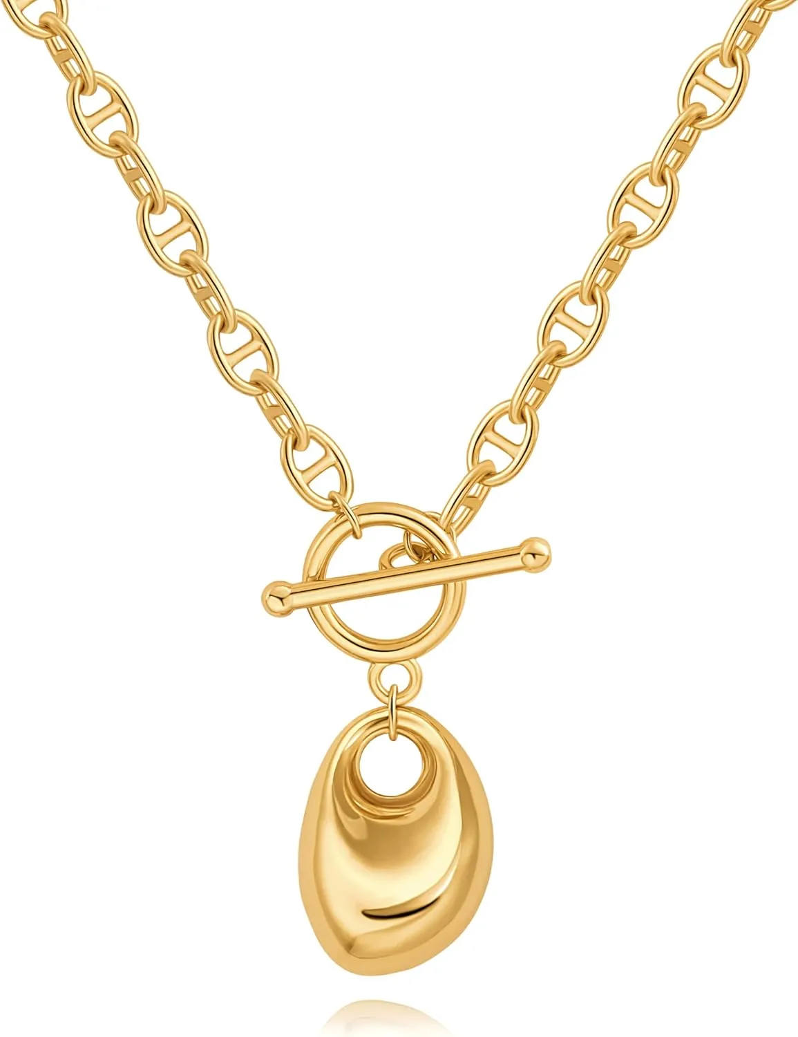 PERNNLA PEARL Dainty 18K Gold Chain Teardrop Pendant Necklace for Women Trendy Cute Toggle Necklace Minimalist Jewelry