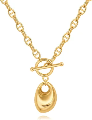 PERNNLA PEARL Dainty 18K Gold Chain Teardrop Pendant Necklace for Women Trendy Cute Toggle Necklace Minimalist Jewelry