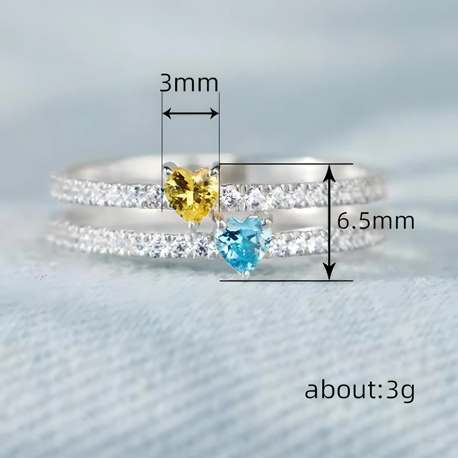 Personalized Double Heart Zircon Name Ring for Women, Fashion Two-Layer Heart Design, Platinum Plated Statement Band, Custom Engraved Gift for Her