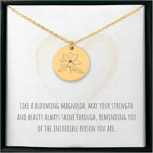 Personalized Magnolia Flower Necklace for Women - Handmade Custom Southern Floral Pendant Jewelry For Her - Spring Charm Bloom Garden Nature Botanical Gift for Mom And Grandma