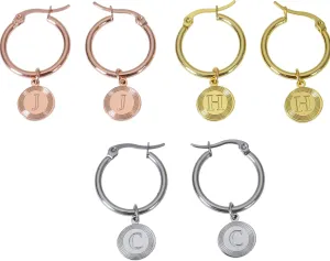 Personalized Round Initial Drop Earrings in Gold, Silver and Rose Gold | Custom Hoop Initial Earrings | Round Initial Engraved Earrings | Dangle Earrings with Initial | Round Initial Drop Earrings