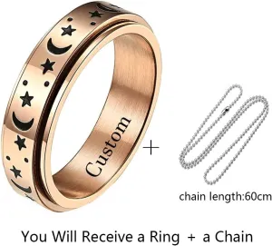 Personalized Stainless Steel Spinner Ring for Anxiety Fidget Rings for Relieving Stress Anxiety Ring for Mom Sun Moon Stars Ring Gold Promise Couple Rings for Him and Her Engagement Wedding Band Ring Size 6-11 Mother's Day Gift