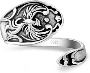 Phoenix Spoon Rings for Women - 925 Sterling Silver Phoenix Rings Vintage Thumb Bird Open Ring Adjustable Rise from Ashes Gifts