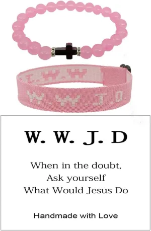 Pingyongchang WWJD Bracelets Set for Women Men Cross Christian Beads Bracelet WWJD Letter Braided Rope Bracelet Religious Friendship Couples Jewelry Gifts