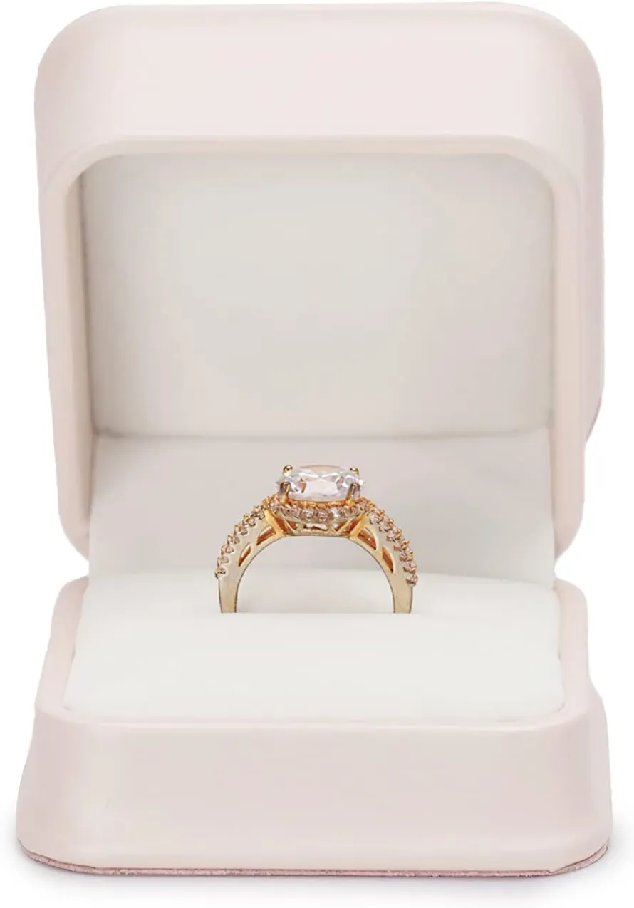 Pink PU Leather Jewelry Ring Box for Proposal Engagement Velvet Interior Jewelry Ring Gift Box